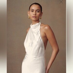 Meshki NWT White Esther Iridescent Satin Cowl Maxi Dress